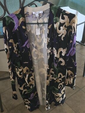 Chico's Velvet Open Cardigan in Black, Purple & Green